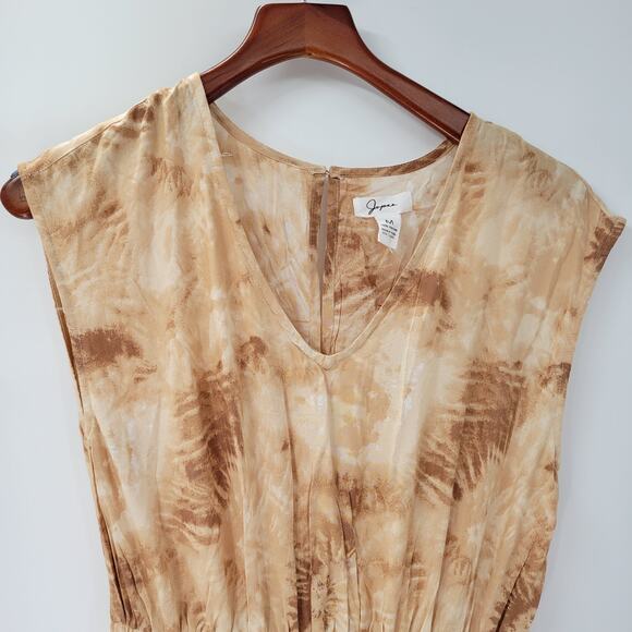 Japna Womens Joggger Jumpsuit M Brown Tie Dye‎ V Neck Boho Keyhole Smocked Waist - Picture 11 of 14